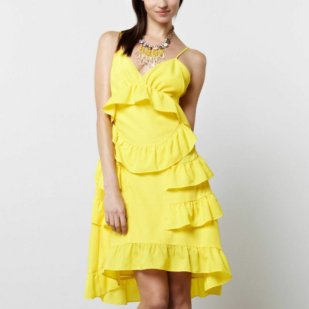 Anthropologie Jemima Dress, Yellow Ruffled Slip Cocktail Party By Chris Benz
